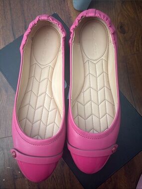 Coach Hot Pink Leather Elastic-Back Ballet Flats